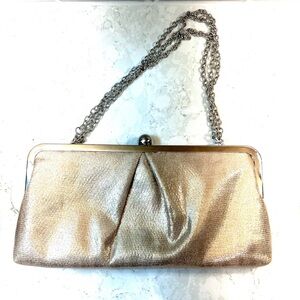 Antonio Melani Pleat Front Metallic Clutch Champagne Fabric Silver Hardware NWT